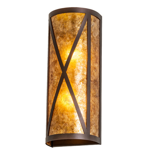 Meyda Lighting Saltire Craftsman 7" 2-Light Mahogany Bronze Wall Sconce With Amber Mica Shade Glass