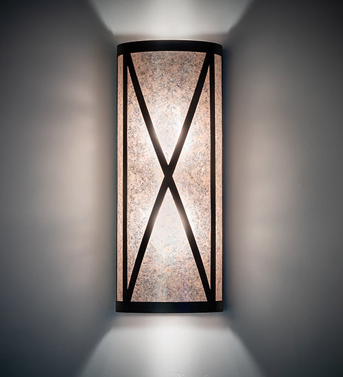 Meyda Lighting Saltire Craftsman 7" 2-Light Textured Black Wall Sconce With Silver Mica Shade Glass