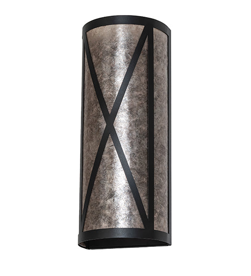 Meyda Lighting Saltire Craftsman 7" 2-Light Textured Black Wall Sconce With Silver Mica Shade Glass