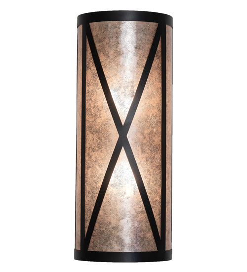 Meyda Lighting Saltire Craftsman 7" 2-Light Textured Black Wall Sconce With Silver Mica Shade Glass