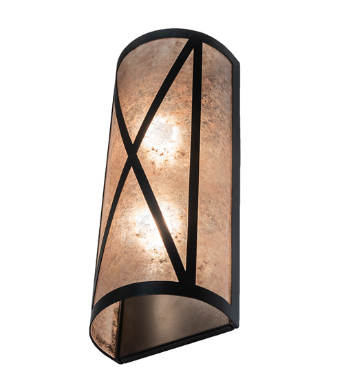 Meyda Lighting Saltire Craftsman 7" 2-Light Textured Black Wall Sconce With Silver Mica Shade Glass