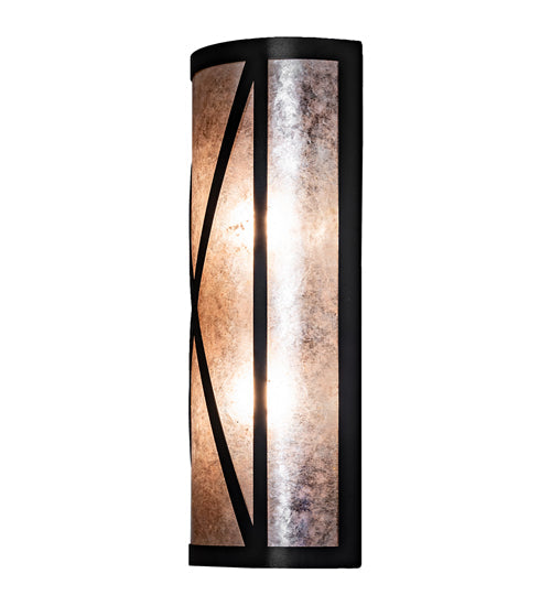 Meyda Lighting Saltire Craftsman 7" 2-Light Textured Black Wall Sconce With Silver Mica Shade Glass