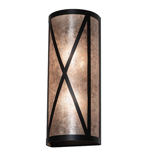 Meyda Lighting Saltire Craftsman 7" 2-Light Textured Black Wall Sconce With Silver Mica Shade Glass