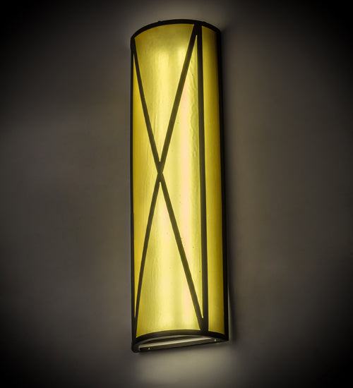 Meyda Lighting Saltire Craftsman 7" LED Timeless Bronze Wall Sconce With Frosted Light Amber Cathedral Shade Glass