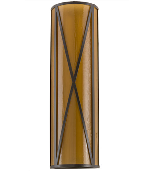 Meyda Lighting Saltire Craftsman 7" LED Timeless Bronze Wall Sconce With Frosted Light Amber Cathedral Shade Glass