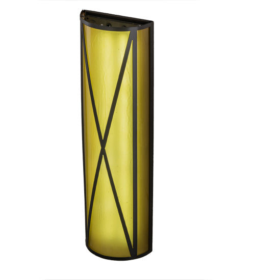 Meyda Lighting Saltire Craftsman 7" LED Timeless Bronze Wall Sconce With Frosted Light Amber Cathedral Shade Glass