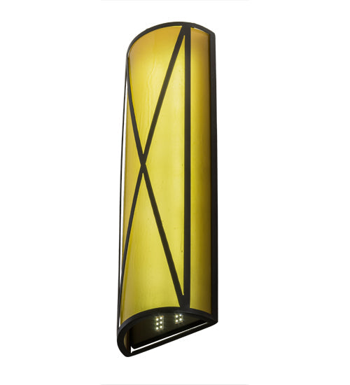 Meyda Lighting Saltire Craftsman 7" LED Timeless Bronze Wall Sconce With Frosted Light Amber Cathedral Shade Glass