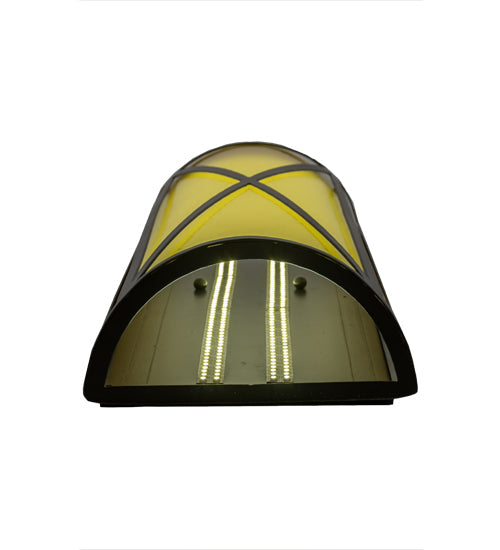 Meyda Lighting Saltire Craftsman 7" LED Timeless Bronze Wall Sconce With Frosted Light Amber Cathedral Shade Glass