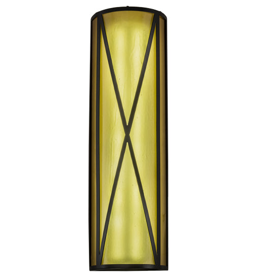 Meyda Lighting Saltire Craftsman 7" LED Timeless Bronze Wall Sconce With Frosted Light Amber Cathedral Shade Glass