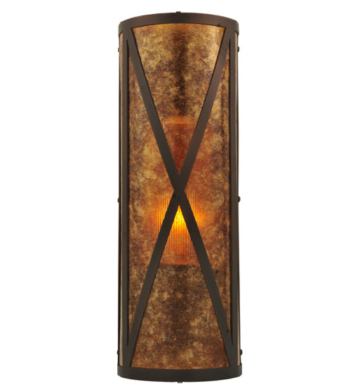 Meyda Lighting Saltire Craftsman 7" Mahogany Bronze Wall Sconce With Amber Mica Shade Glass
