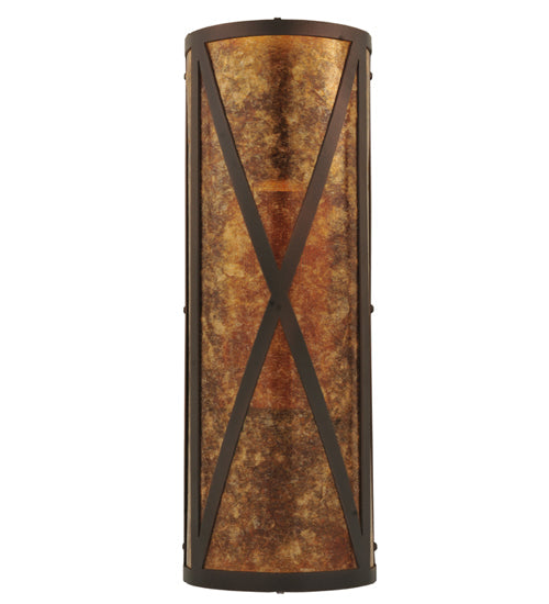 Meyda Lighting Saltire Craftsman 7" Mahogany Bronze Wall Sconce With Amber Mica Shade Glass