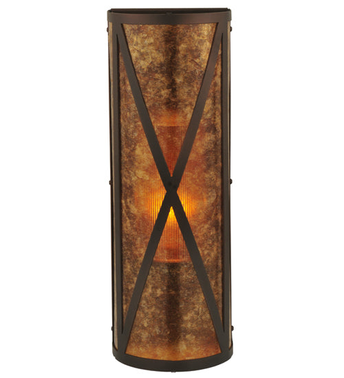 Meyda Lighting Saltire Craftsman 7" Mahogany Bronze Wall Sconce With Amber Mica Shade Glass