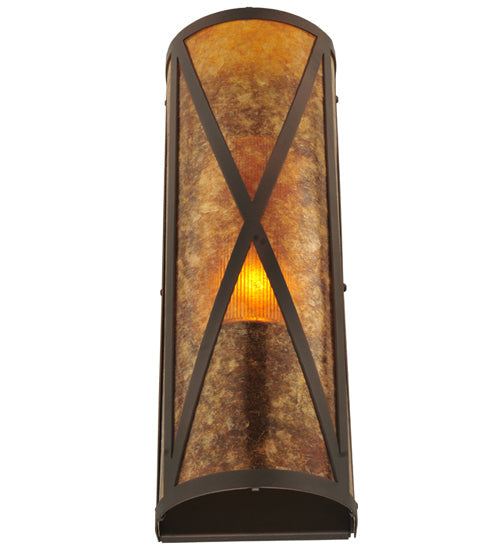 Meyda Lighting Saltire Craftsman 7" Mahogany Bronze Wall Sconce With Amber Mica Shade Glass