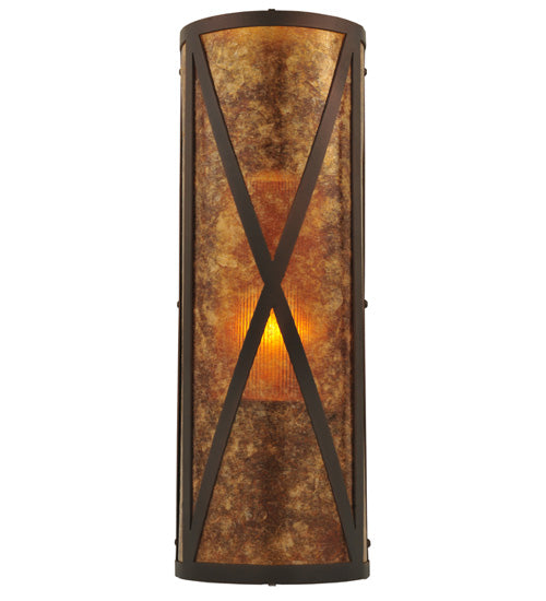 Meyda Lighting Saltire Craftsman 7" Mahogany Bronze Wall Sconce With Amber Mica Shade Glass