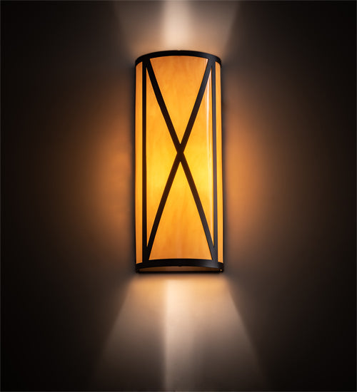Meyda Lighting Saltire Craftsman 7" Oil Rubbed Bronze Wall Sconce With Beige Tawnyrock Idalight Shade Glass