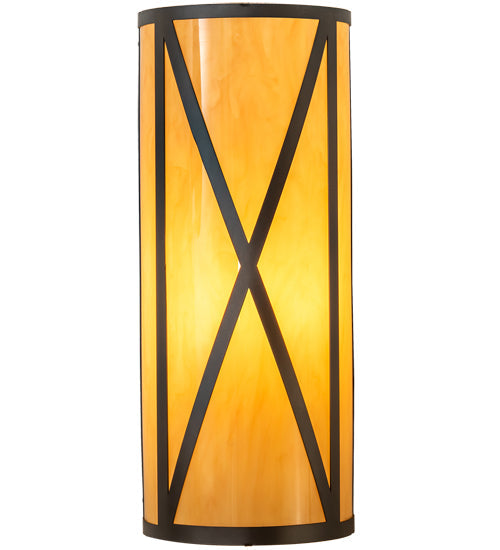 Meyda Lighting Saltire Craftsman 7" Oil Rubbed Bronze Wall Sconce With Beige Tawnyrock Idalight Shade Glass