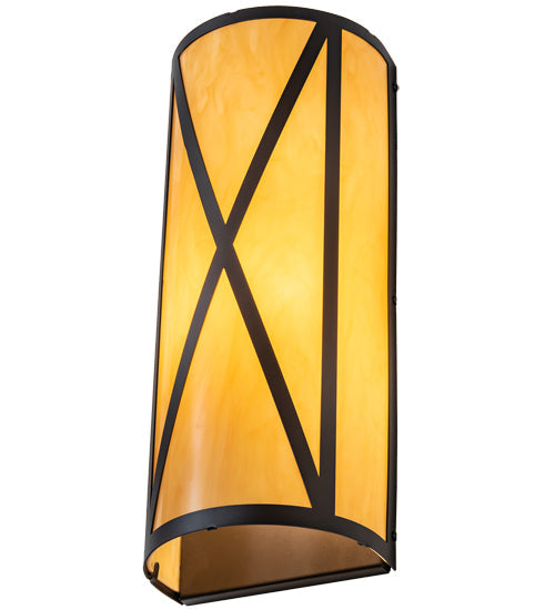 Meyda Lighting Saltire Craftsman 7" Oil Rubbed Bronze Wall Sconce With Beige Tawnyrock Idalight Shade Glass