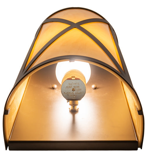 Meyda Lighting Saltire Craftsman 7" Oil Rubbed Bronze Wall Sconce With Beige Tawnyrock Idalight Shade Glass