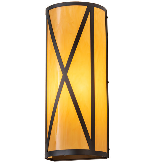 Meyda Lighting Saltire Craftsman 7" Oil Rubbed Bronze Wall Sconce With Beige Tawnyrock Idalight Shade Glass