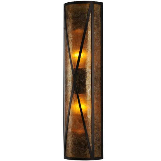 Meyda Lighting Saltire Craftsman 8" 2-Light Mahogany Bronze Wall Sconce With Amber Mica Shade Glass