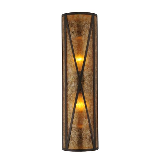 Meyda Lighting Saltire Craftsman 8" 2-Light Mahogany Bronze Wall Sconce With Amber Mica Shade Glass