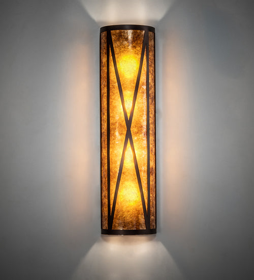 Meyda Lighting Saltire Craftsman 8" 4-Light Mahogany Bronze Wall Sconce With Amber Mica Shade Glass