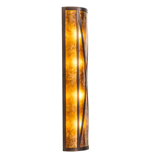 Meyda Lighting Saltire Craftsman 8" 4-Light Mahogany Bronze Wall Sconce With Amber Mica Shade Glass