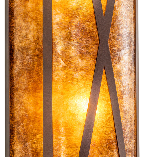 Meyda Lighting Saltire Craftsman 8" 4-Light Mahogany Bronze Wall Sconce With Amber Mica Shade Glass