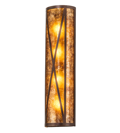 Meyda Lighting Saltire Craftsman 8" 4-Light Mahogany Bronze Wall Sconce With Amber Mica Shade Glass