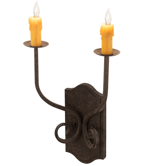 Meyda Lighting Samuel 14" 2-Light Coffee Bean Wall Sconce With Ivory Faux Candlelight