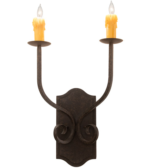 Meyda Lighting Samuel 14" 2-Light Coffee Bean Wall Sconce With Ivory Faux Candlelight