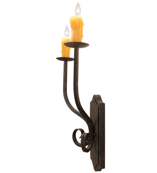 Meyda Lighting Samuel 14" 2-Light Coffee Bean Wall Sconce With Ivory Faux Candlelight