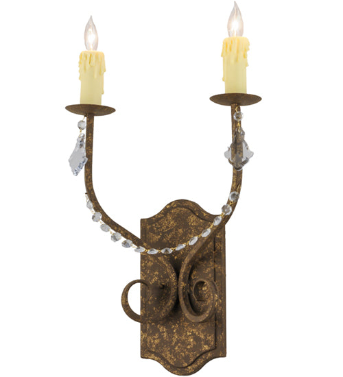 Meyda Lighting Samuel 14" 2-Light Pompeii Gold Wall Sconce With Ivory Faux Candlelight