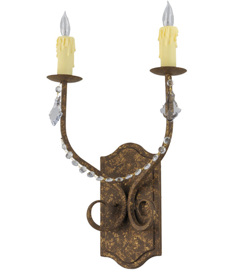 Meyda Lighting Samuel 14" 2-Light Pompeii Gold Wall Sconce With Ivory Faux Candlelight