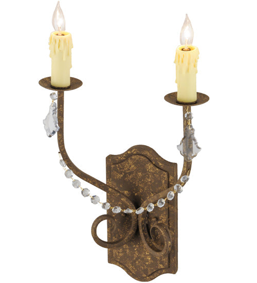 Meyda Lighting Samuel 14" 2-Light Pompeii Gold Wall Sconce With Ivory Faux Candlelight