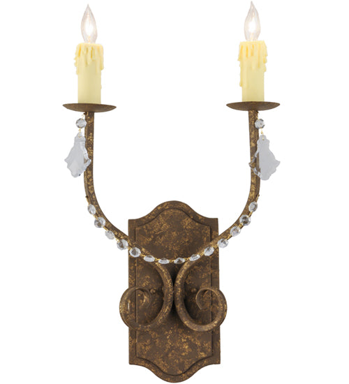 Meyda Lighting Samuel 14" 2-Light Pompeii Gold Wall Sconce With Ivory Faux Candlelight