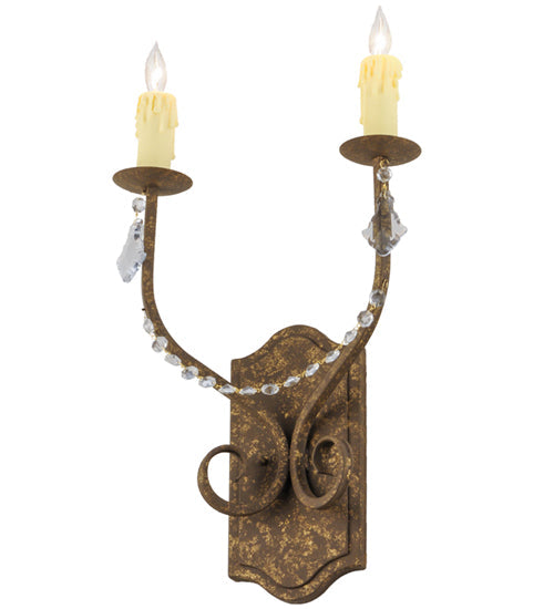 Meyda Lighting Samuel 14" 2-Light Pompeii Gold Wall Sconce With Ivory Faux Candlelight