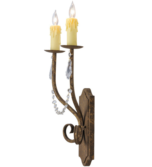 Meyda Lighting Samuel 14" 2-Light Pompeii Gold Wall Sconce With Ivory Faux Candlelight