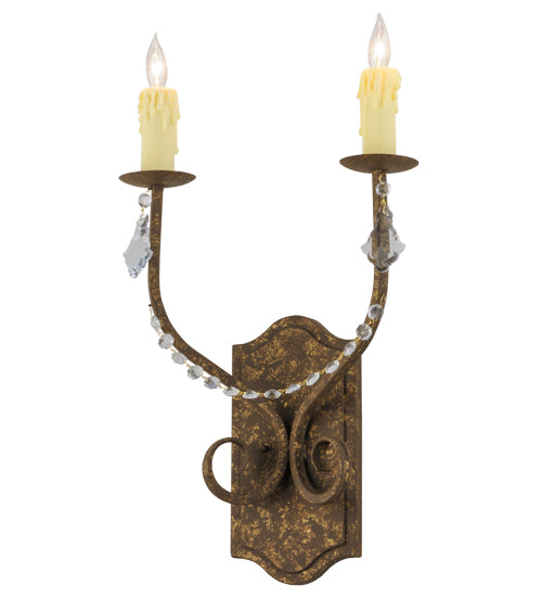 Meyda Lighting Samuel 14" 2-Light Pompeii Gold Wall Sconce With Ivory Faux Candlelight