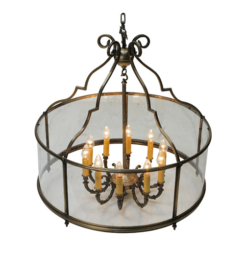 Meyda Lighting Sanctuary 36" 10-Light Antique Brass Pendant Light With Clear Crystal Idalight Shade Glass