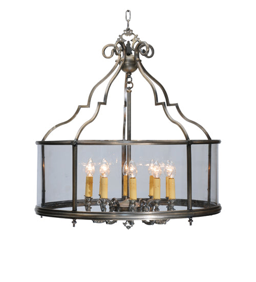 Meyda Lighting Sanctuary 36" 10-Light Antique Brass Pendant Light With Clear Crystal Idalight Shade Glass