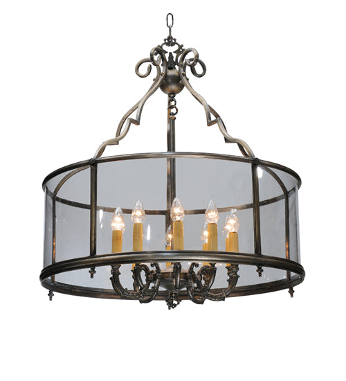 Meyda Lighting Sanctuary 36" 10-Light Antique Brass Pendant Light With Clear Crystal Idalight Shade Glass