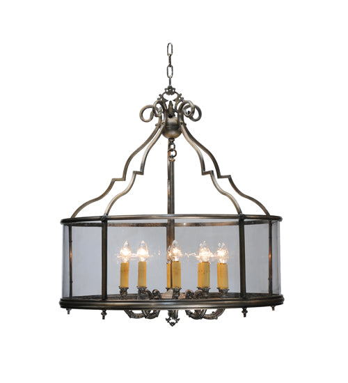 Meyda Lighting Sanctuary 36" 10-Light Antique Brass Pendant Light With Clear Crystal Idalight Shade Glass