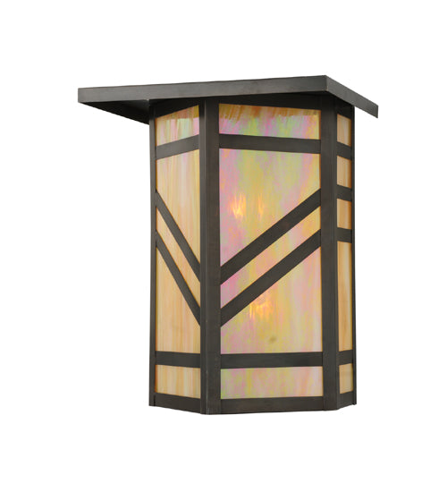 Meyda Lighting Santa Fe 11" 2-Light Craftsman Brown On Brass Wall Sconce With Beige Iridescent Shade Glass