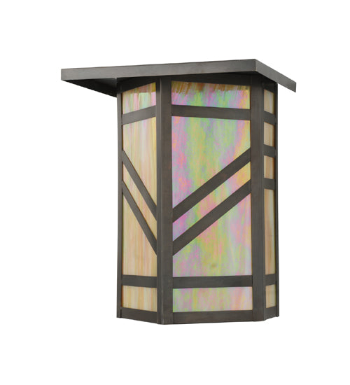 Meyda Lighting Santa Fe 11" 2-Light Craftsman Brown On Brass Wall Sconce With Beige Iridescent Shade Glass