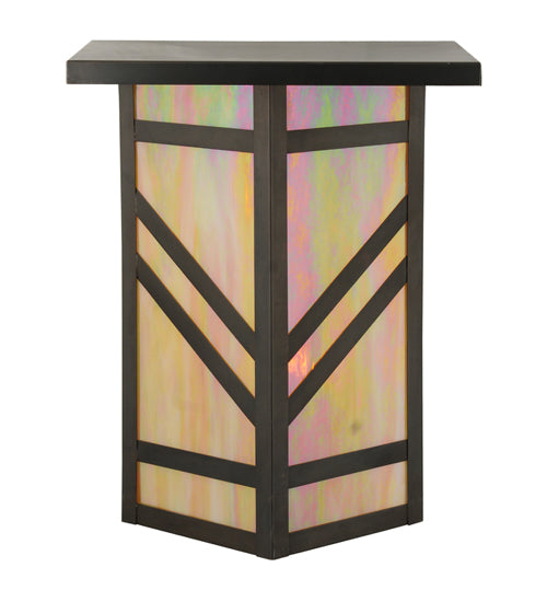 Meyda Lighting Santa Fe 11" 2-Light Craftsman Brown On Brass Wall Sconce With Beige Iridescent Shade Glass
