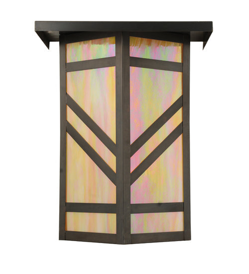 Meyda Lighting Santa Fe 11" 2-Light Craftsman Brown On Brass Wall Sconce With Beige Iridescent Shade Glass