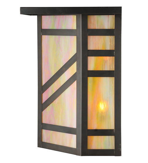 Meyda Lighting Santa Fe 11" 2-Light Craftsman Brown On Brass Wall Sconce With Beige Iridescent Shade Glass