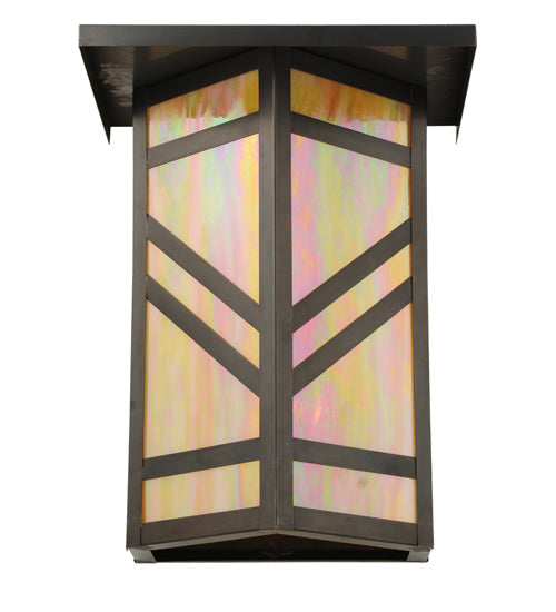 Meyda Lighting Santa Fe 11" 2-Light Craftsman Brown On Brass Wall Sconce With Beige Iridescent Shade Glass