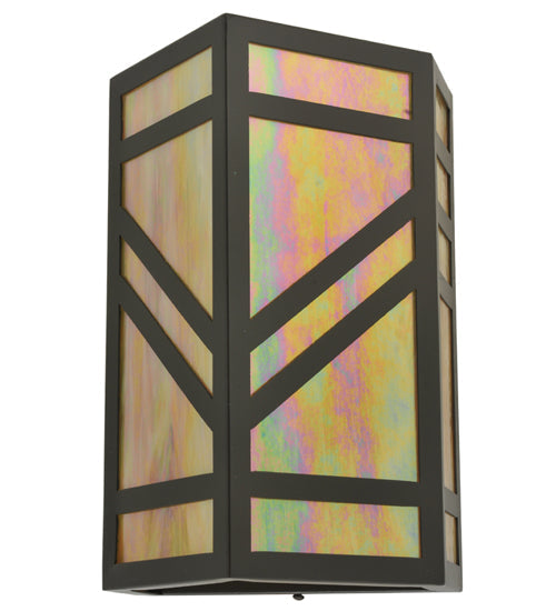Meyda Lighting Santa Fe 11" Timeless Bronze Wall Sconce With Beige Iridescent Shade Glass